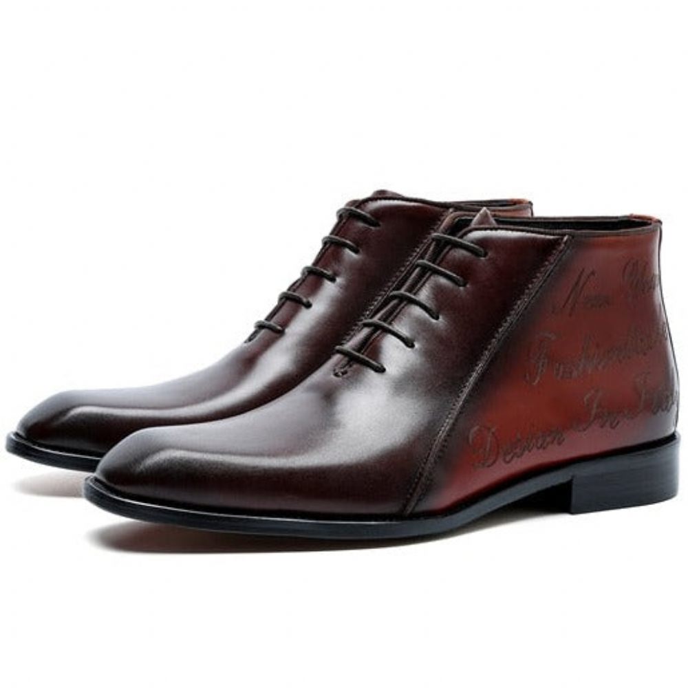 Bottes Pour Hommes Bottines À Lacets Cuir Exotique Luxe - Rouge