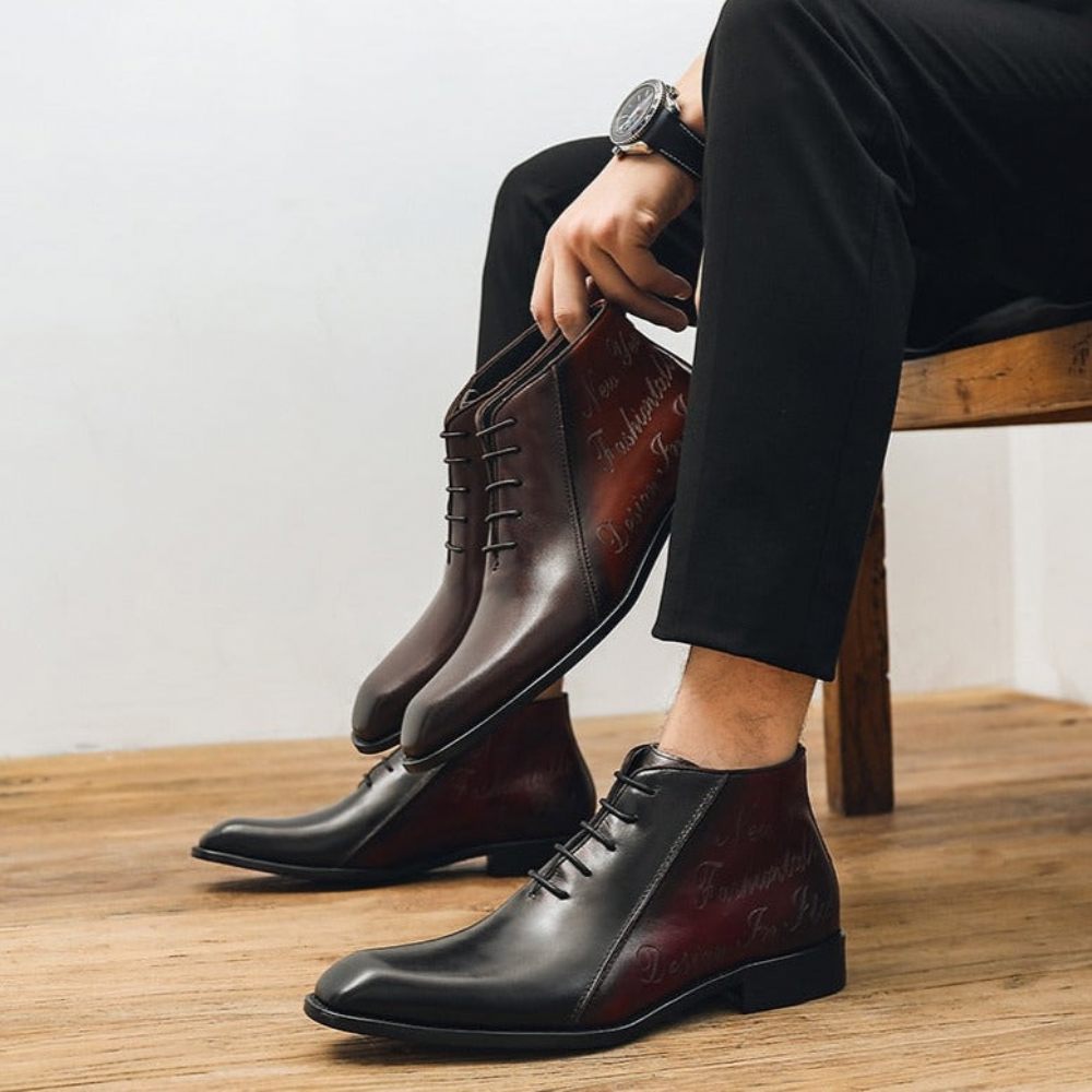 Bottes Pour Hommes Bottines À Lacets Cuir Exotique Luxe - Rouge