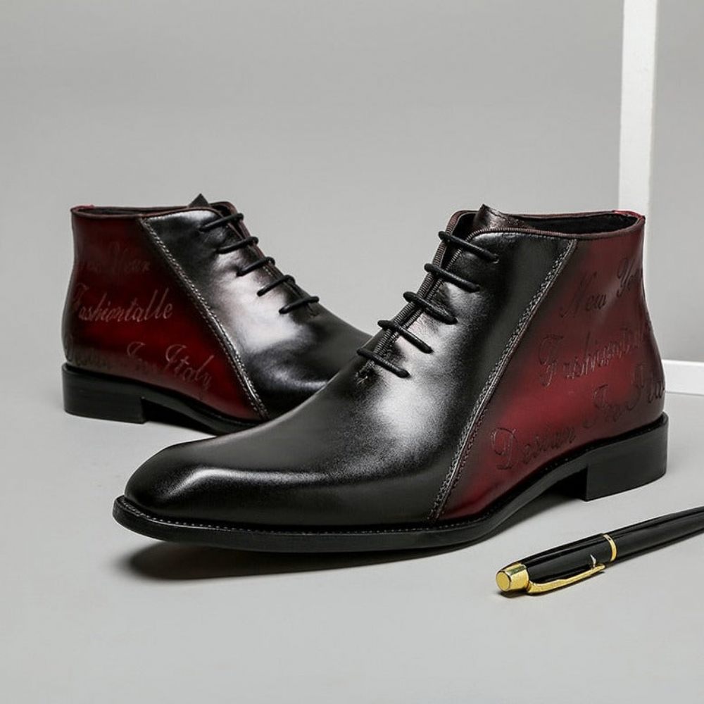 Bottes Pour Hommes Bottines À Lacets Cuir Exotique Luxe - Rouge