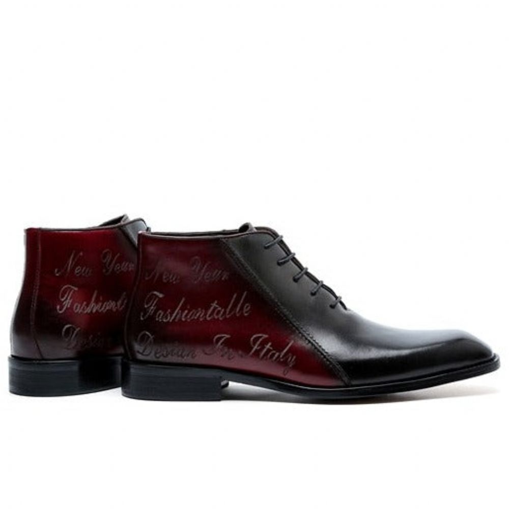 Bottes Pour Hommes Bottines À Lacets Cuir Exotique Luxe - Rouge