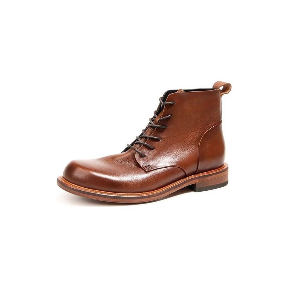 Bottes Pour Hommes Bottines À Lacets Cuir Vache Élégantes - Marron