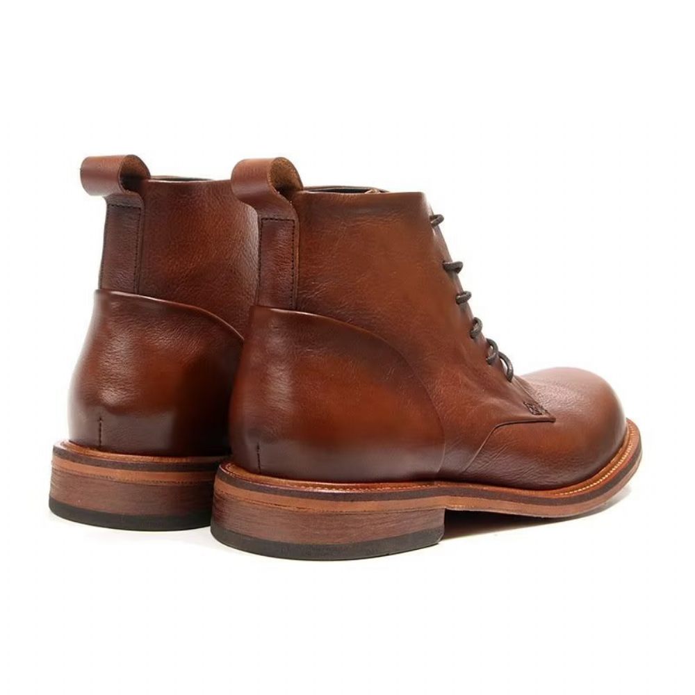 Bottes Pour Hommes Bottines À Lacets Cuir Vache Élégantes - Marron