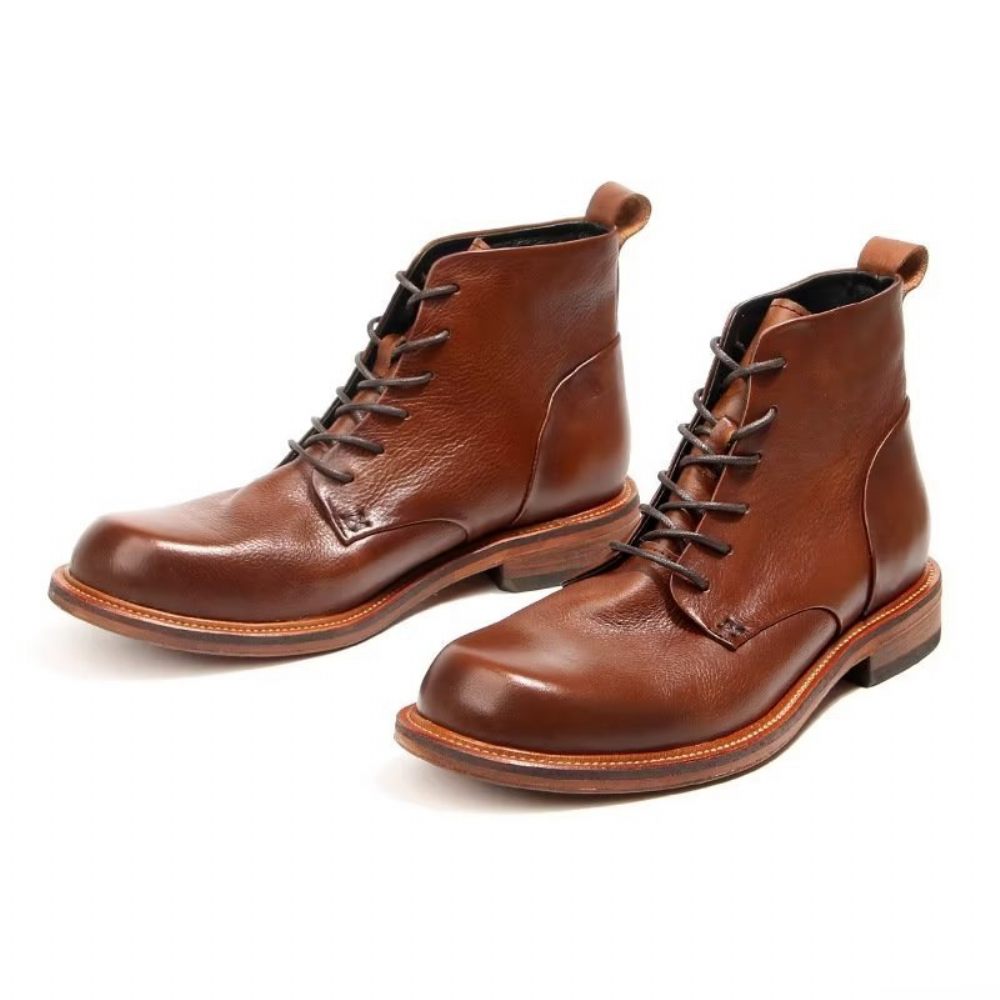 Bottes Pour Hommes Bottines À Lacets Cuir Vache Élégantes - Marron