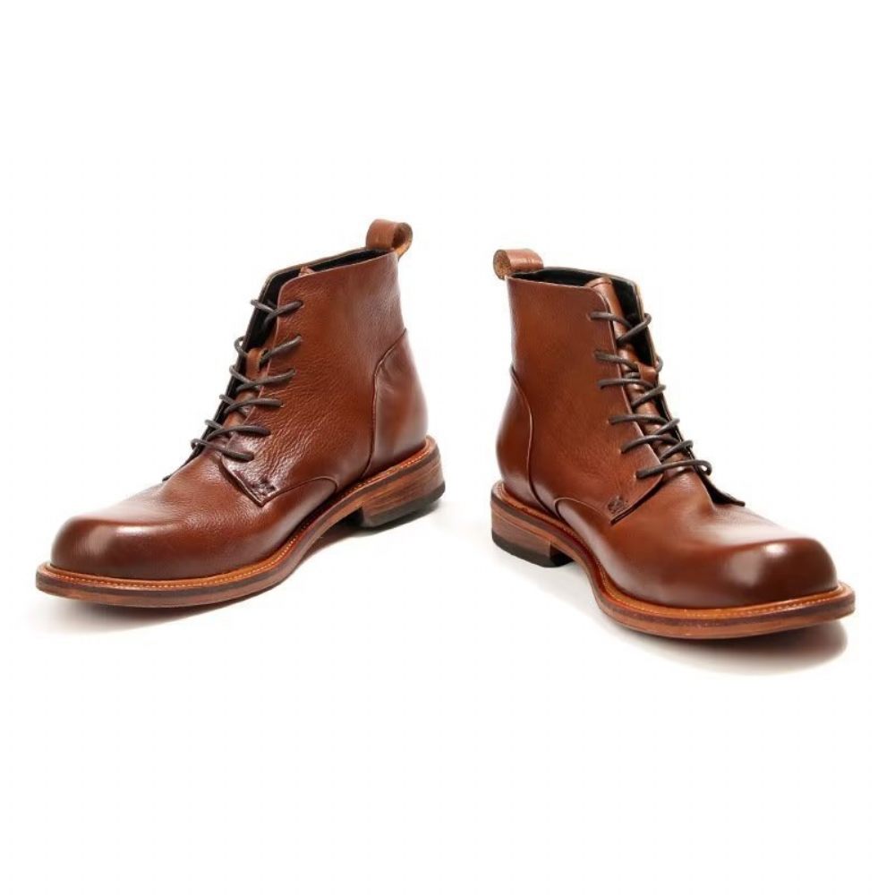 Bottes Pour Hommes Bottines À Lacets Cuir Vache Élégantes - Marron