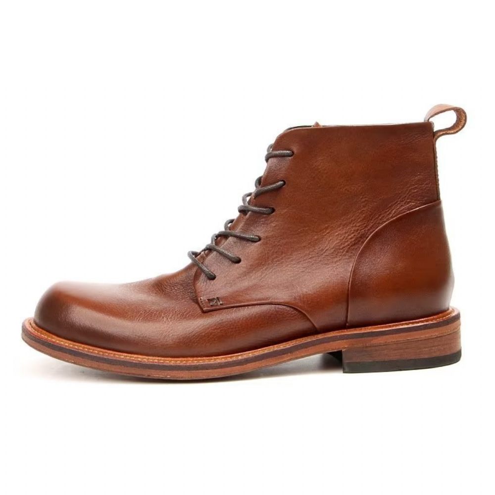 Bottes Pour Hommes Bottines À Lacets Cuir Vache Élégantes - Marron