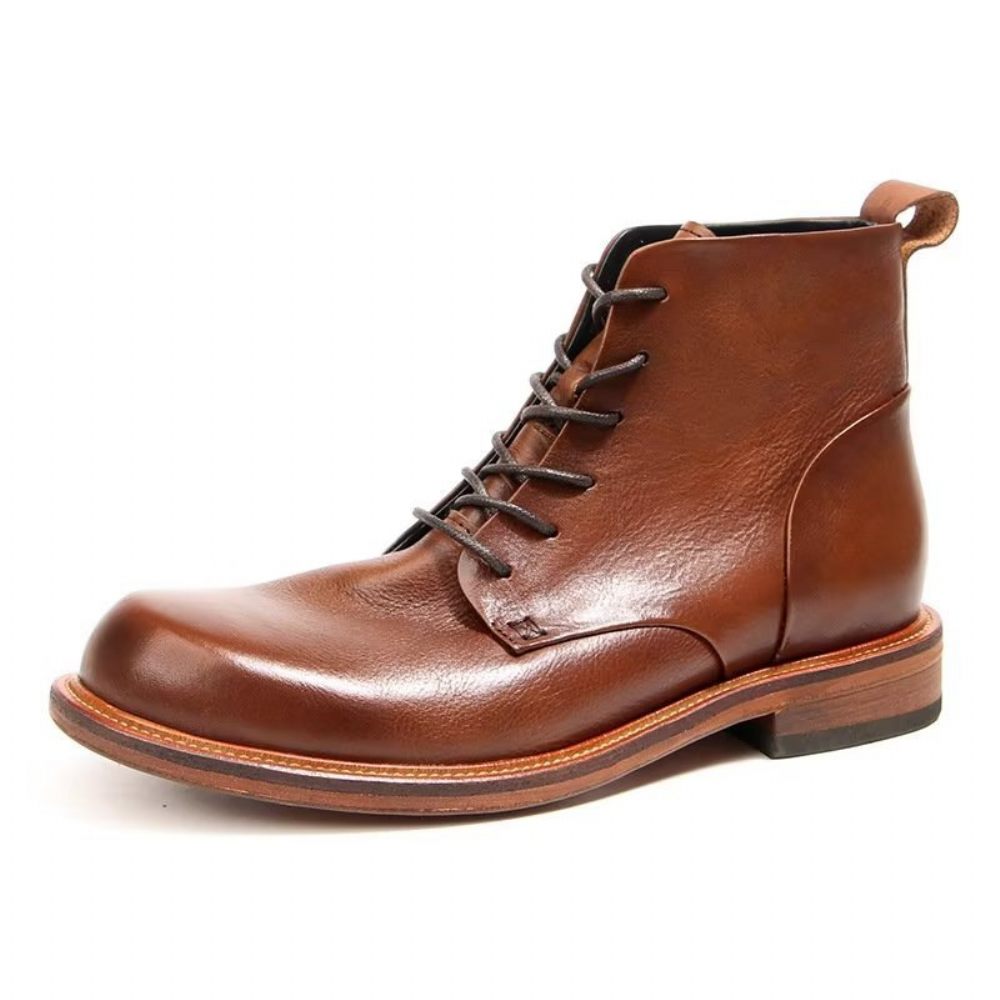 Bottes Pour Hommes Bottines À Lacets Cuir Vache Élégantes - Marron