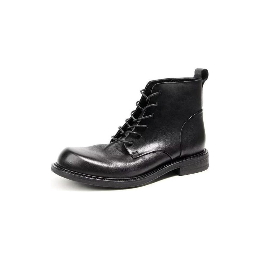 Bottes Pour Hommes Bottines À Lacets Cuir Vache Élégantes - Noir