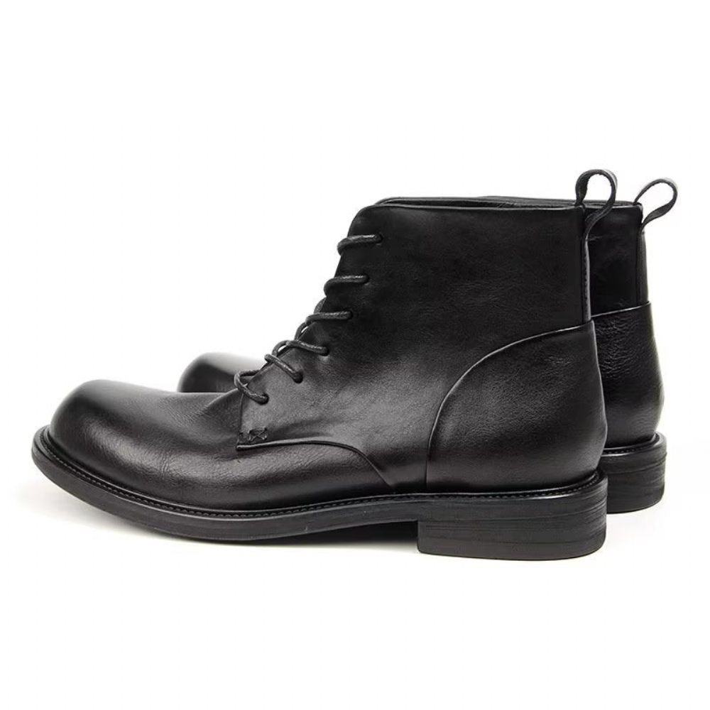 Bottes Pour Hommes Bottines À Lacets Cuir Vache Élégantes - Noir