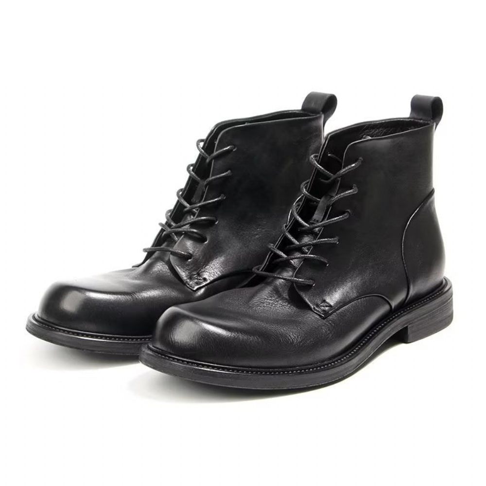 Bottes Pour Hommes Bottines À Lacets Cuir Vache Élégantes - Noir