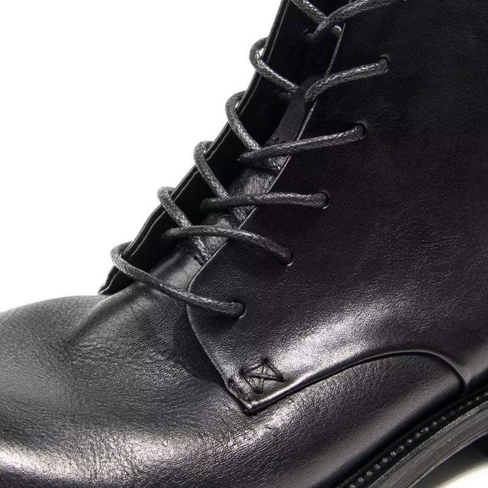 Bottes Pour Hommes Bottines À Lacets Cuir Vache Élégantes - Noir