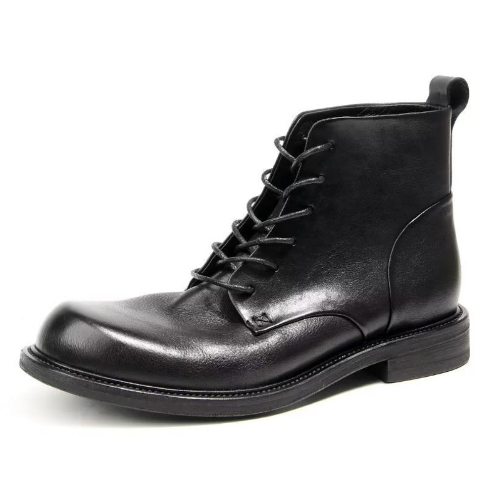 Bottes Pour Hommes Bottines À Lacets Cuir Vache Élégantes - Noir