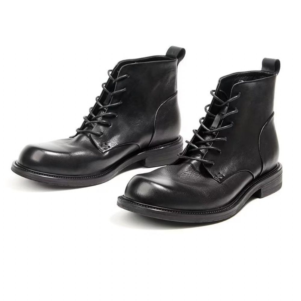 Bottes Pour Hommes Bottines À Lacets Cuir Vache Élégantes - Noir