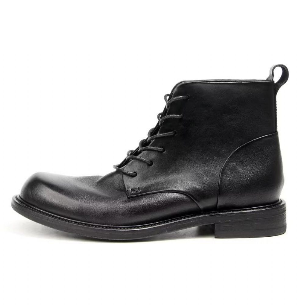 Bottes Pour Hommes Bottines À Lacets Cuir Vache Élégantes - Noir