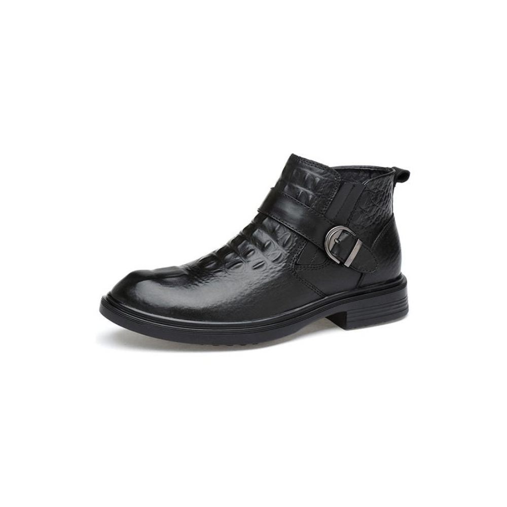 Bottes Pour Hommes Bottines Luxe À Boucle Fourrure Crocodile - Noir