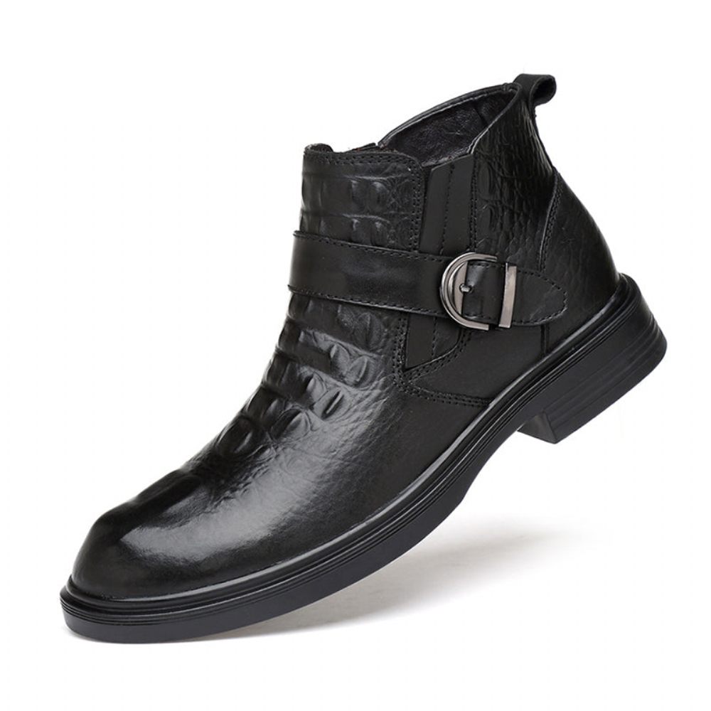 Bottes Pour Hommes Bottines Luxe À Boucle Fourrure Crocodile - Noir