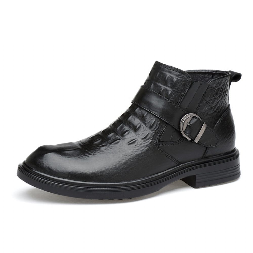 Bottes Pour Hommes Bottines Luxe À Boucle Fourrure Crocodile - Noir