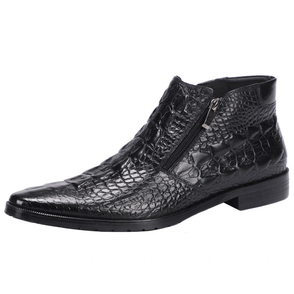 Bottes Pour Hommes Bottines Luxe À Bout Pointu Avec Fermeture Éclair Croctex - Noir