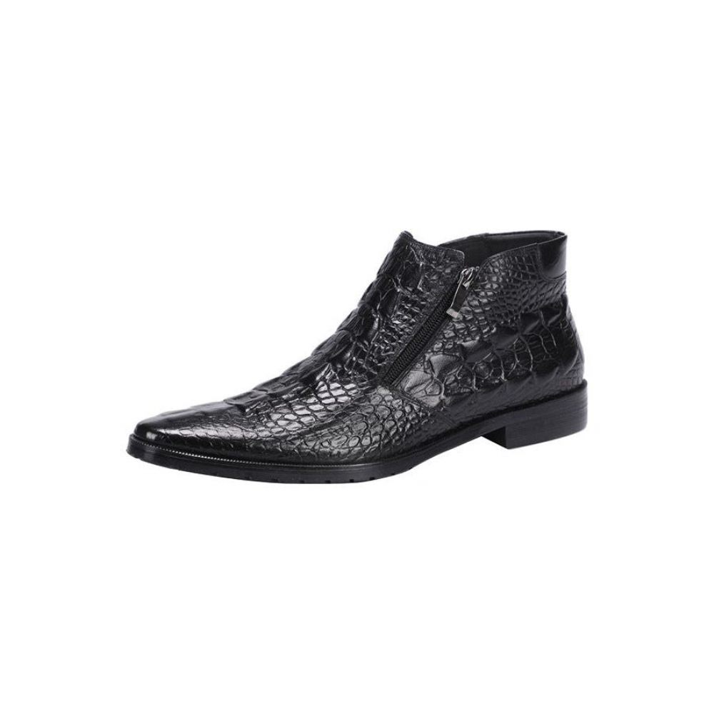 Bottes Pour Hommes Bottines Luxe À Bout Pointu Avec Fermeture Éclair Croctex