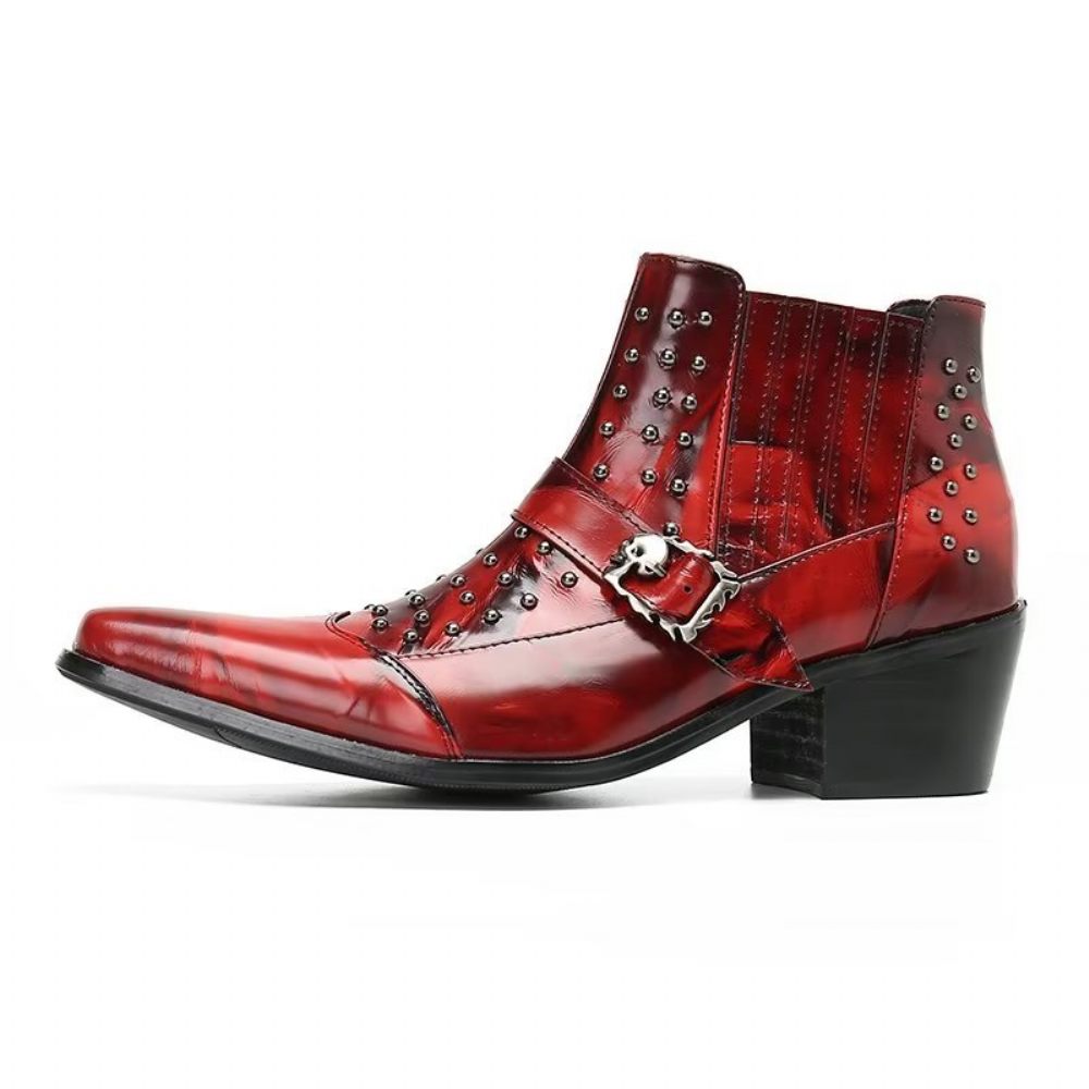 Bottes Pour Hommes Bottines Luxe Cuir Exotique - Rouge