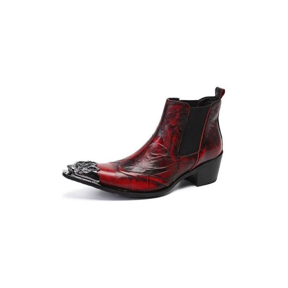 Bottes Pour Hommes Bottines Luxe Cuir À Texture Croco - Rouge