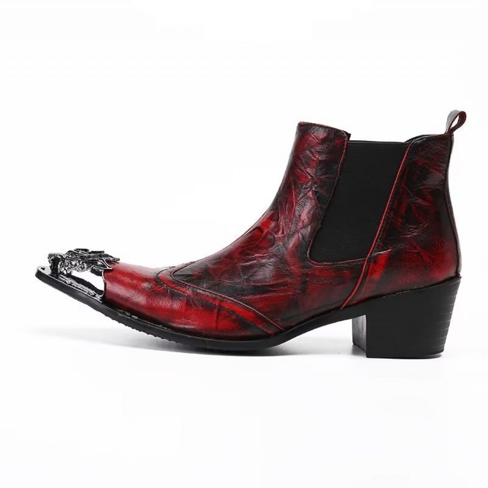 Bottes Pour Hommes Bottines Luxe Cuir À Texture Croco - Rouge