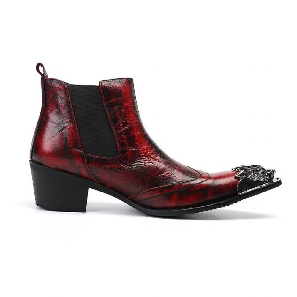 Bottes Pour Hommes Bottines Luxe Cuir À Texture Croco - Rouge