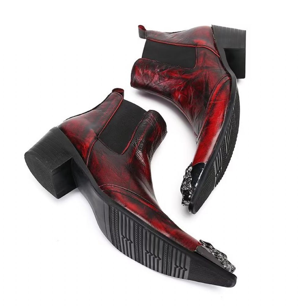 Bottes Pour Hommes Bottines Luxe Cuir À Texture Croco - Rouge