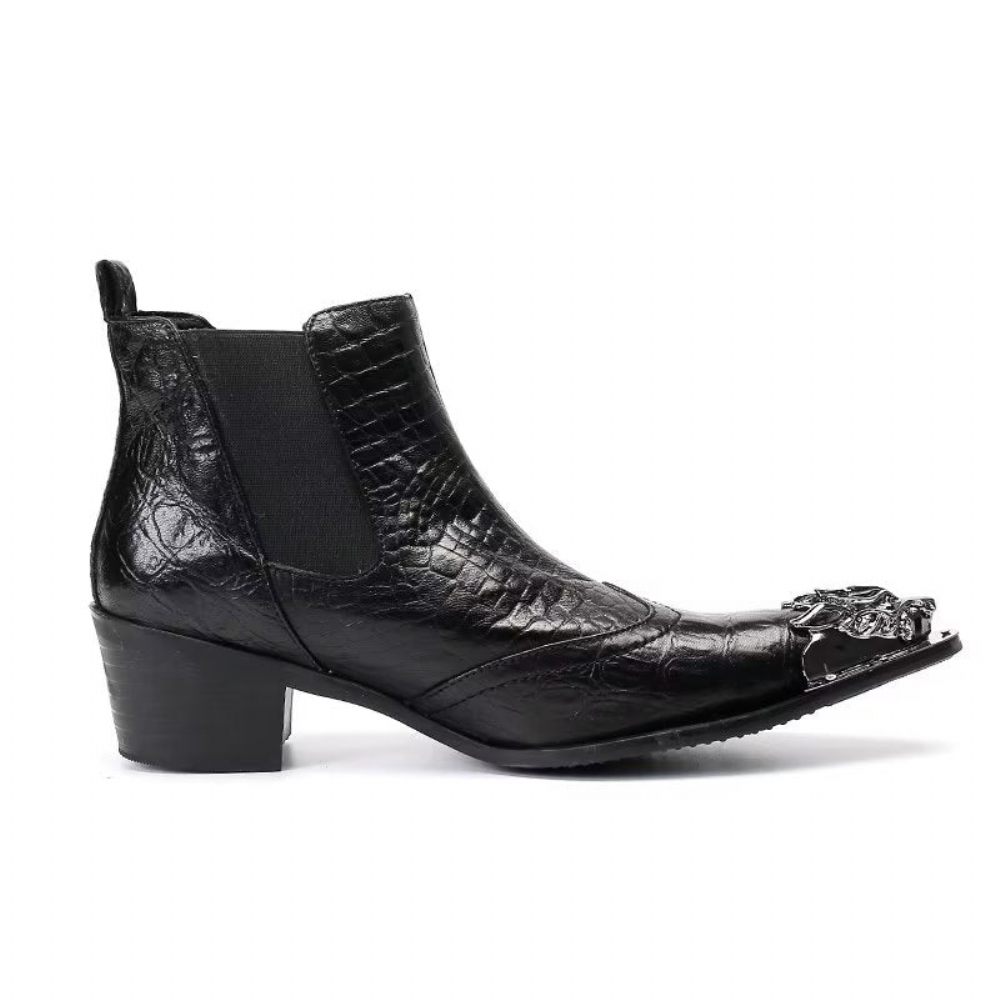 Bottes Pour Hommes Bottines Luxe Cuir À Texture Croco - Noir