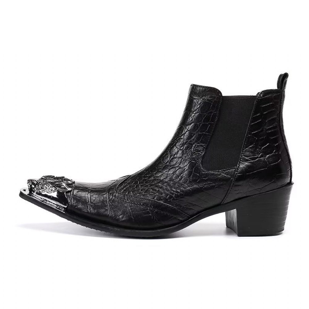 Bottes Pour Hommes Bottines Luxe Cuir À Texture Croco - Noir