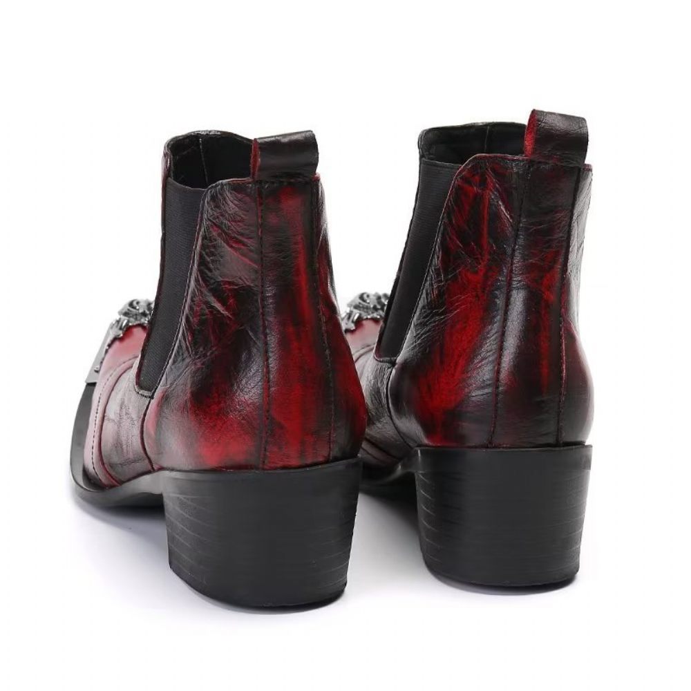 Bottes Pour Hommes Bottines Luxe Cuir À Texture Croco - Rouge