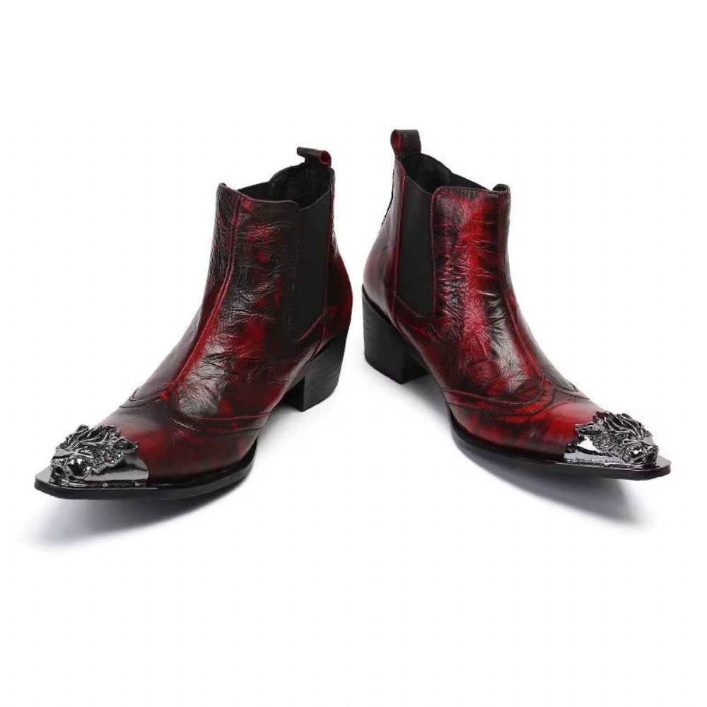 Bottes Pour Hommes Bottines Luxe Cuir À Texture Croco - Rouge