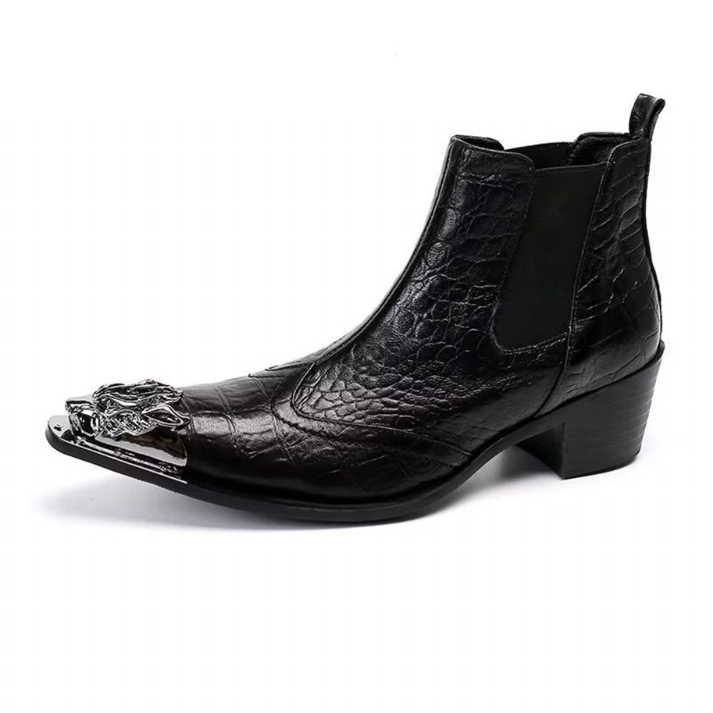 Bottes Pour Hommes Bottines Luxe Cuir À Texture Croco - Noir