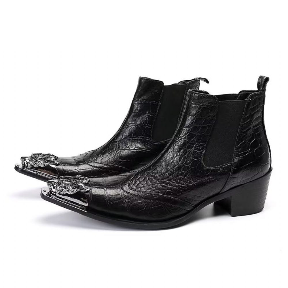 Bottes Pour Hommes Bottines Luxe Cuir À Texture Croco - Noir