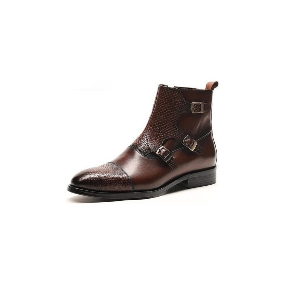 Bottes Pour Hommes Bottines Luxe Cuir Vache Croczip - Café