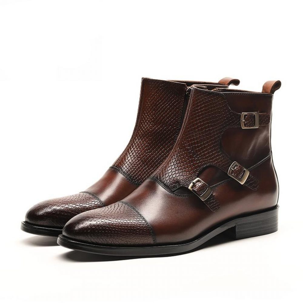 Bottes Pour Hommes Bottines Luxe Cuir Vache Croczip - Café