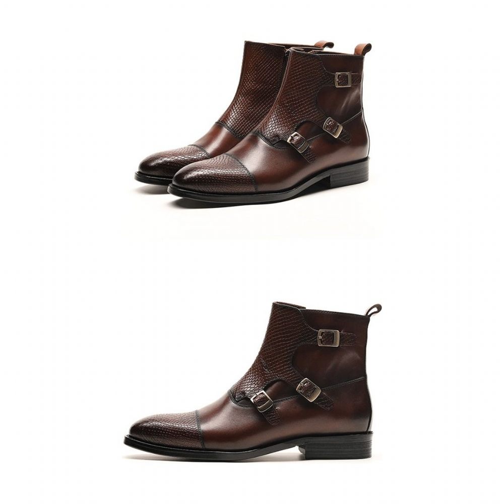 Bottes Pour Hommes Bottines Luxe Cuir Vache Croczip - Café