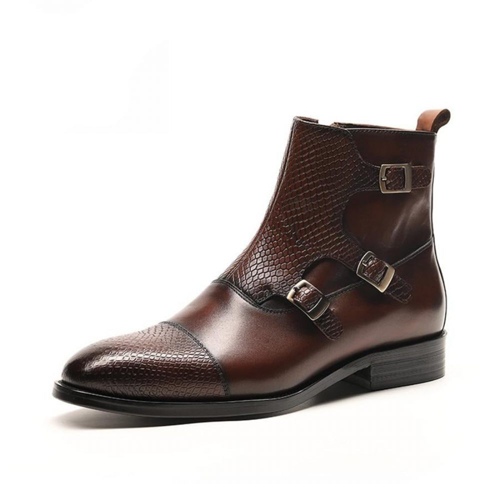 Bottes Pour Hommes Bottines Luxe Cuir Vache Croczip - Café