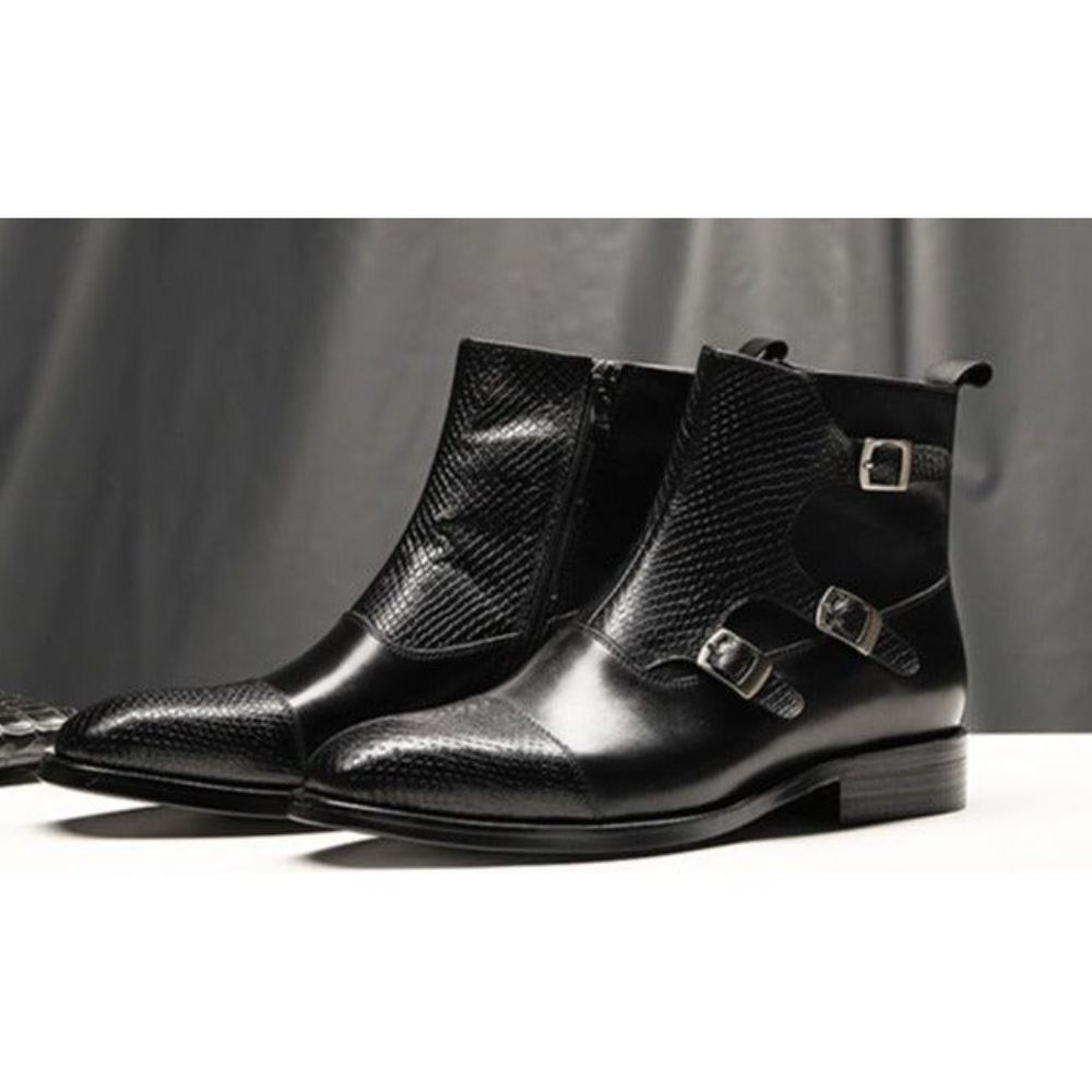 Bottes Pour Hommes Bottines Luxe Cuir Vache Croczip - Noir