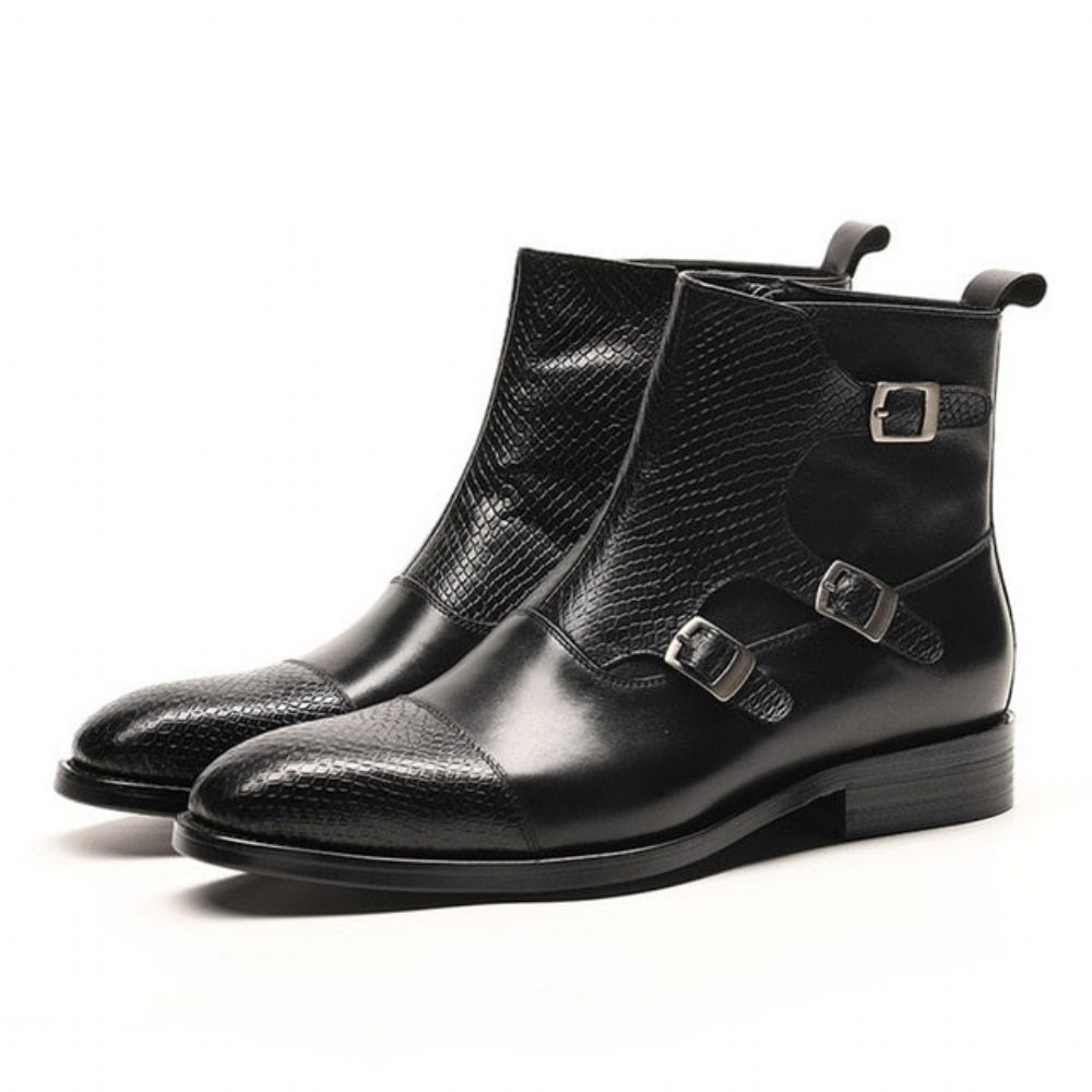 Bottes Pour Hommes Bottines Luxe Cuir Vache Croczip - Noir