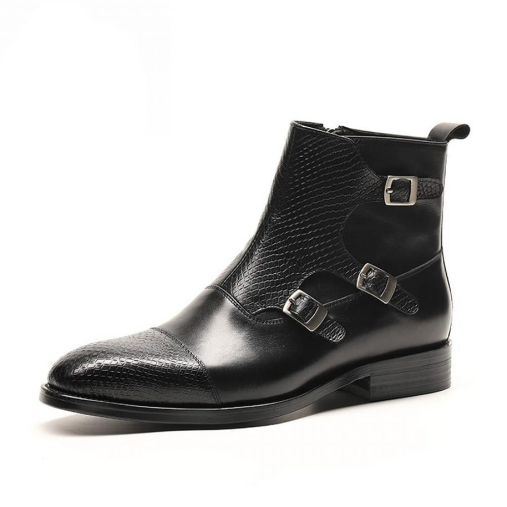 Bottes Pour Hommes Bottines Luxe Cuir Vache Croczip - Noir