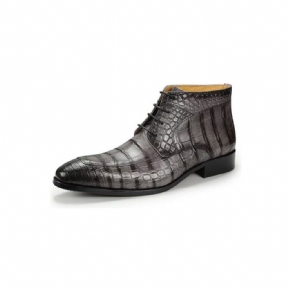 Bottes Pour Hommes Bottines Luxe À Lacets Cuir Imprimé Élégant