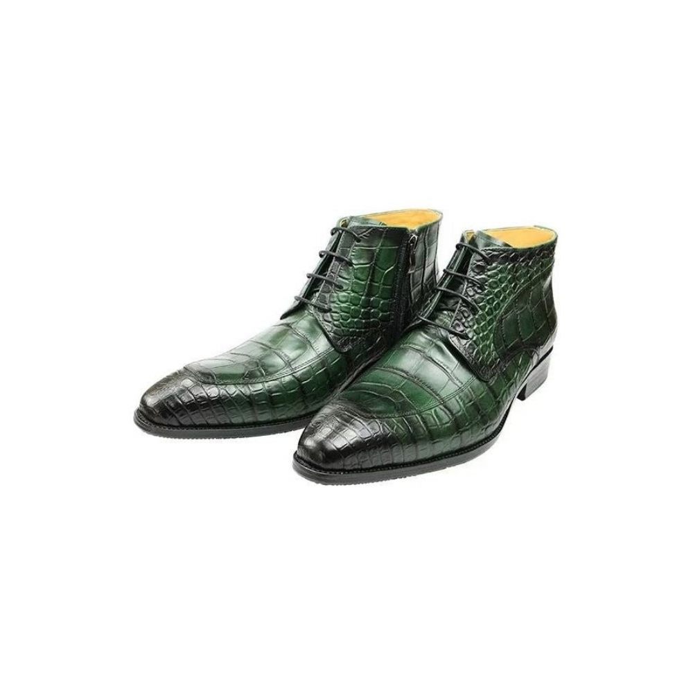 Bottes Pour Hommes Bottines Luxe À Lacets Cuir Imprimé Élégant - Vert