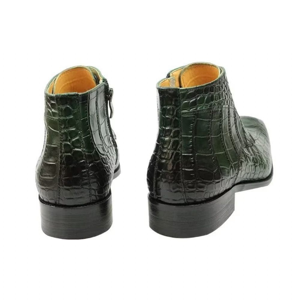 Bottes Pour Hommes Bottines Luxe À Lacets Cuir Imprimé Élégant - Vert