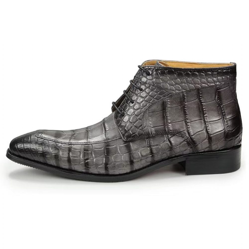 Bottes Pour Hommes Bottines Luxe À Lacets Cuir Imprimé Élégant - Gris