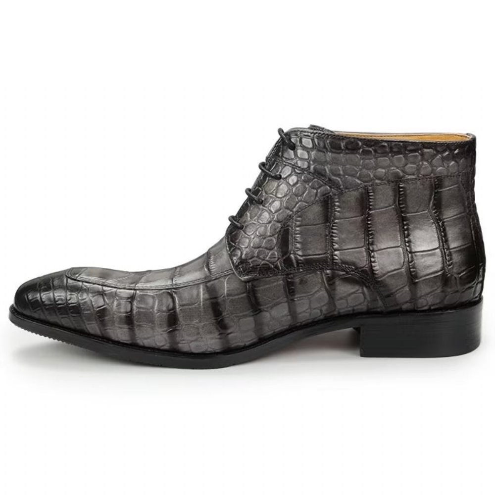 Bottes Pour Hommes Bottines Luxe À Lacets Cuir Imprimé Élégant - Gris