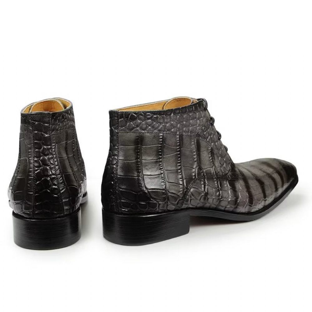 Bottes Pour Hommes Bottines Luxe À Lacets Cuir Imprimé Élégant - Gris