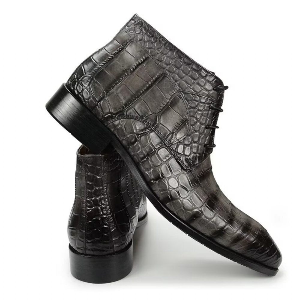 Bottes Pour Hommes Bottines Luxe À Lacets Cuir Imprimé Élégant - Gris