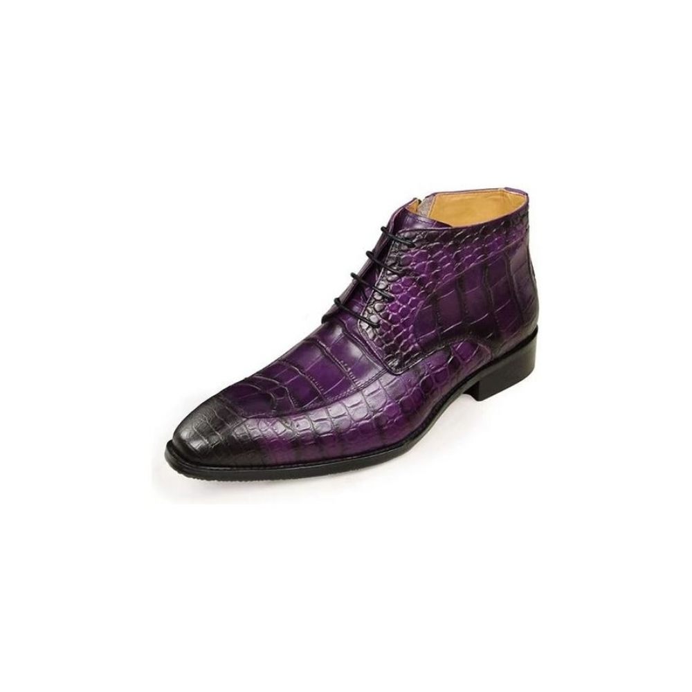 Bottes Pour Hommes Bottines Luxe À Lacets Cuir Imprimé Élégant - Violet