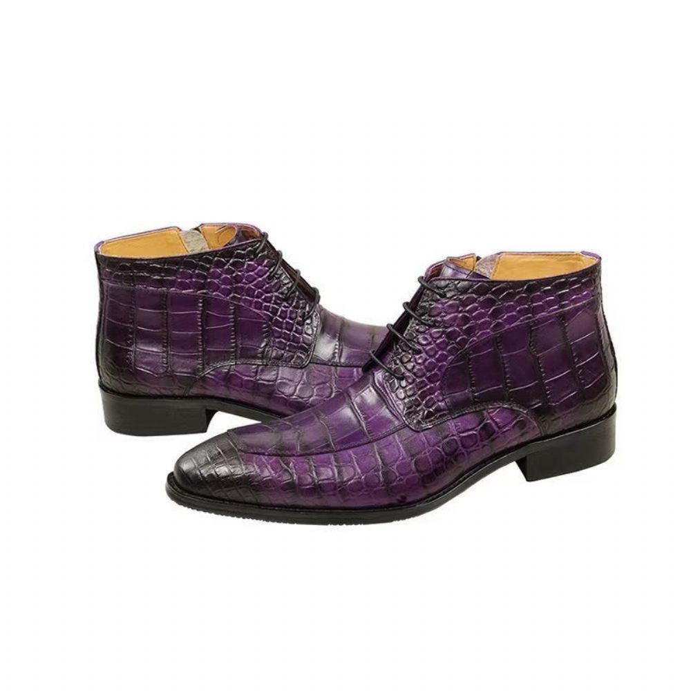 Bottes Pour Hommes Bottines Luxe À Lacets Cuir Imprimé Élégant - Violet