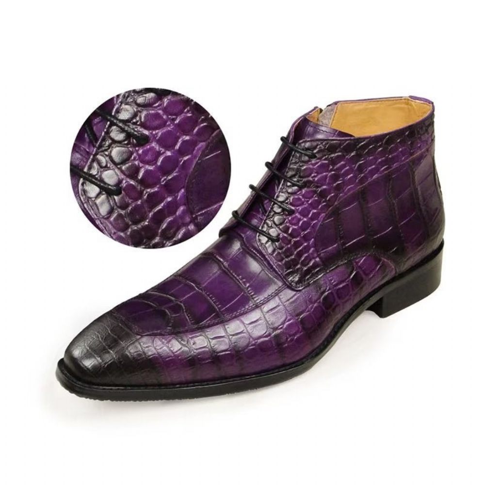 Bottes Pour Hommes Bottines Luxe À Lacets Cuir Imprimé Élégant - Violet